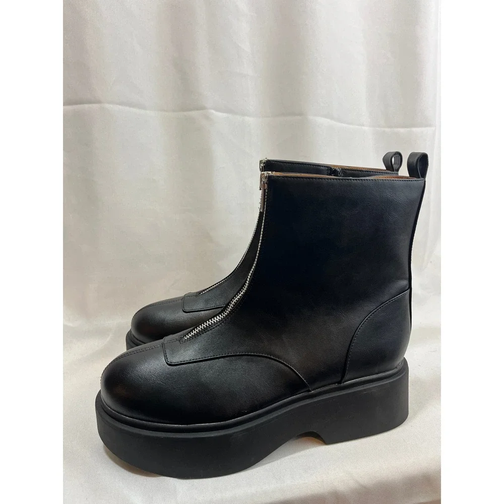 Wild Fable Black Platform Front Zip Ankle Boots Women 10 Memory Foam Chunky Sole